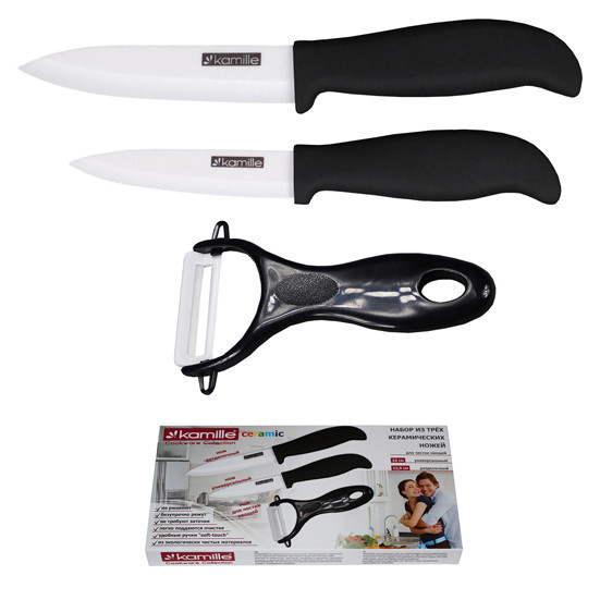 Набір ножів з керамічним лезом та ручкою з ABS-пластику на 3 предмети Kamille KM-5164, фото 1