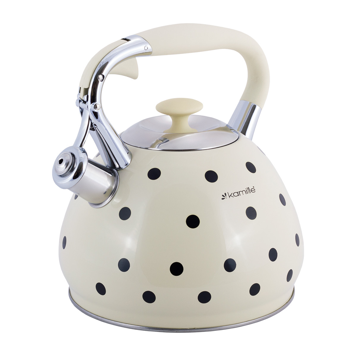 Чайник з нержавіючої сталі Kamille KM-0695BG 3 л зі свистком і ручкою «soft-touch», фото 1