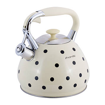 Чайник з нержавіючої сталі Kamille KM-0695BG 3 л зі свистком і ручкою «soft-touch»