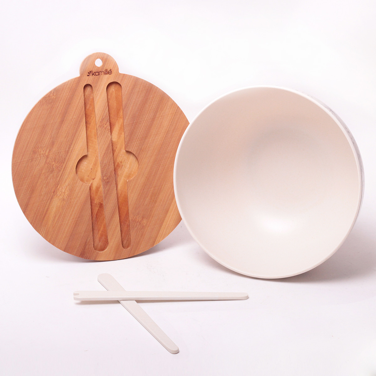 Миска з кришкою з бамбукового волокна з орнаментом та приладами діаметром 27см Kamille KM-4384, фото 1