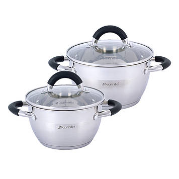 Набір каструль Kamille KM-5753 з нержавіючої сталі 4 предмета для індукції і газу (1.8 л, 2.5 л)