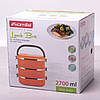 Ланч бокс для обідів помаранчевий потрійний із пластику та нержавіючої сталі 2700мл Kamille KM-2110, фото 4