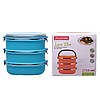 Ланч бокс для обідів блакитний потрійний із пластику та нержавіючої сталі 2700мл Kamille KM-2110, фото 2
