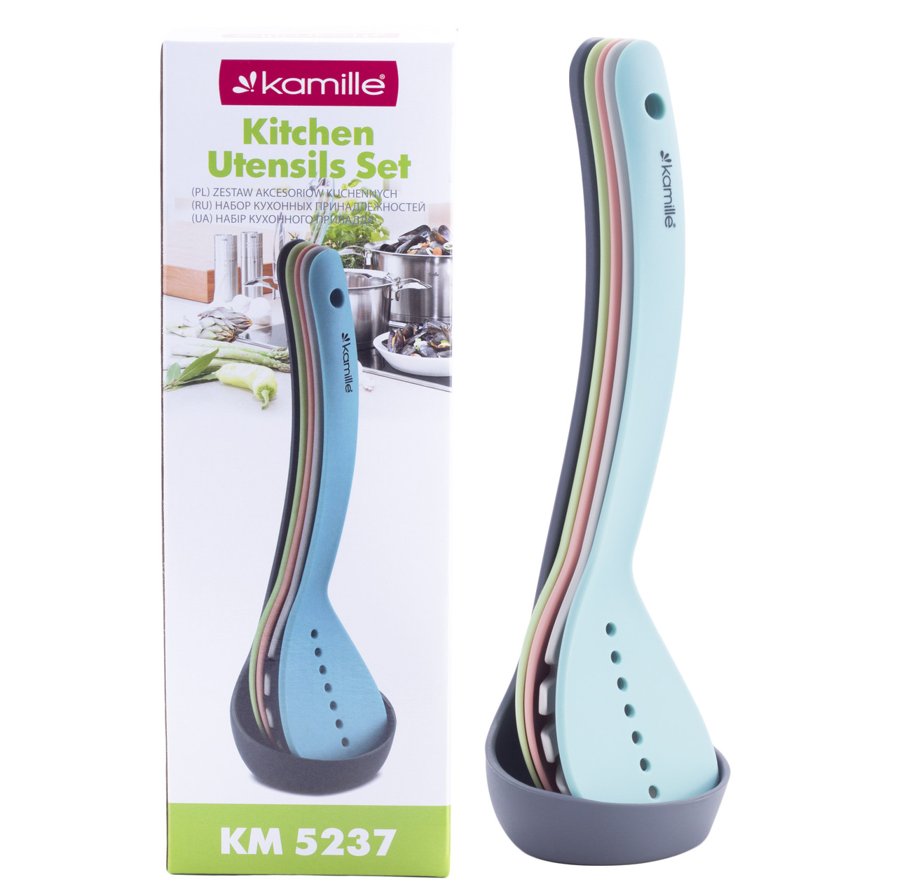 Набір кухонних речей 5 предметів нейлонові з підставкою Kamille KM-5237, фото 1