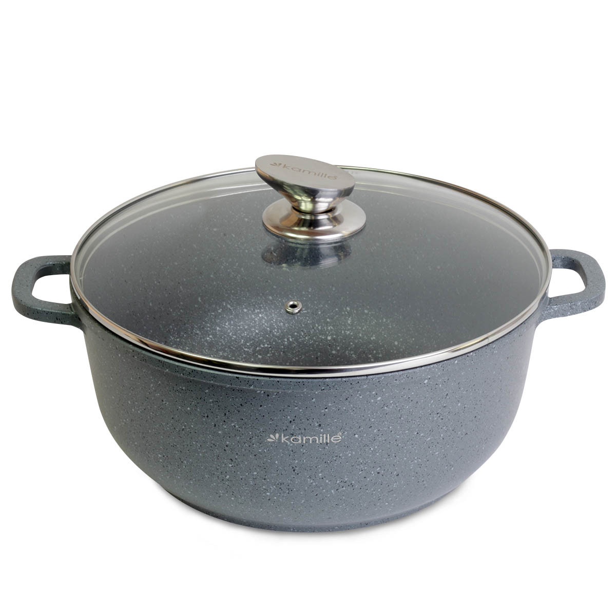 Каструля з кришкою Kamille KM-4426 6.5 л з литого алюмінію з антипригарним покриттям "граніт" і для індукції