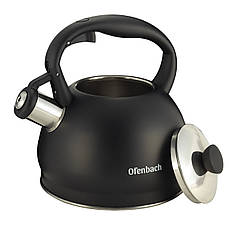 Чайник матовий чорний із нержавіючої сталі зі свистком та нейлоновою ручкою 2л для плити Ofenbach KM-100300