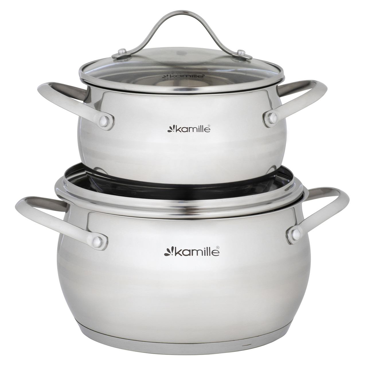 Набір каструль Kamille KM-5910 з нержавіючої сталі 4 предмета для індукції і газу (2.1л, 3.7л), фото 1