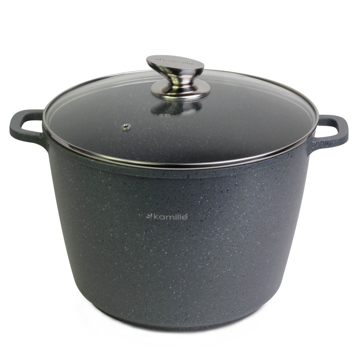 Каструля Kamille KM-4428 28*20cm з литого алюмінію з антипригарним покриттям "граніт" і скляною кришкою