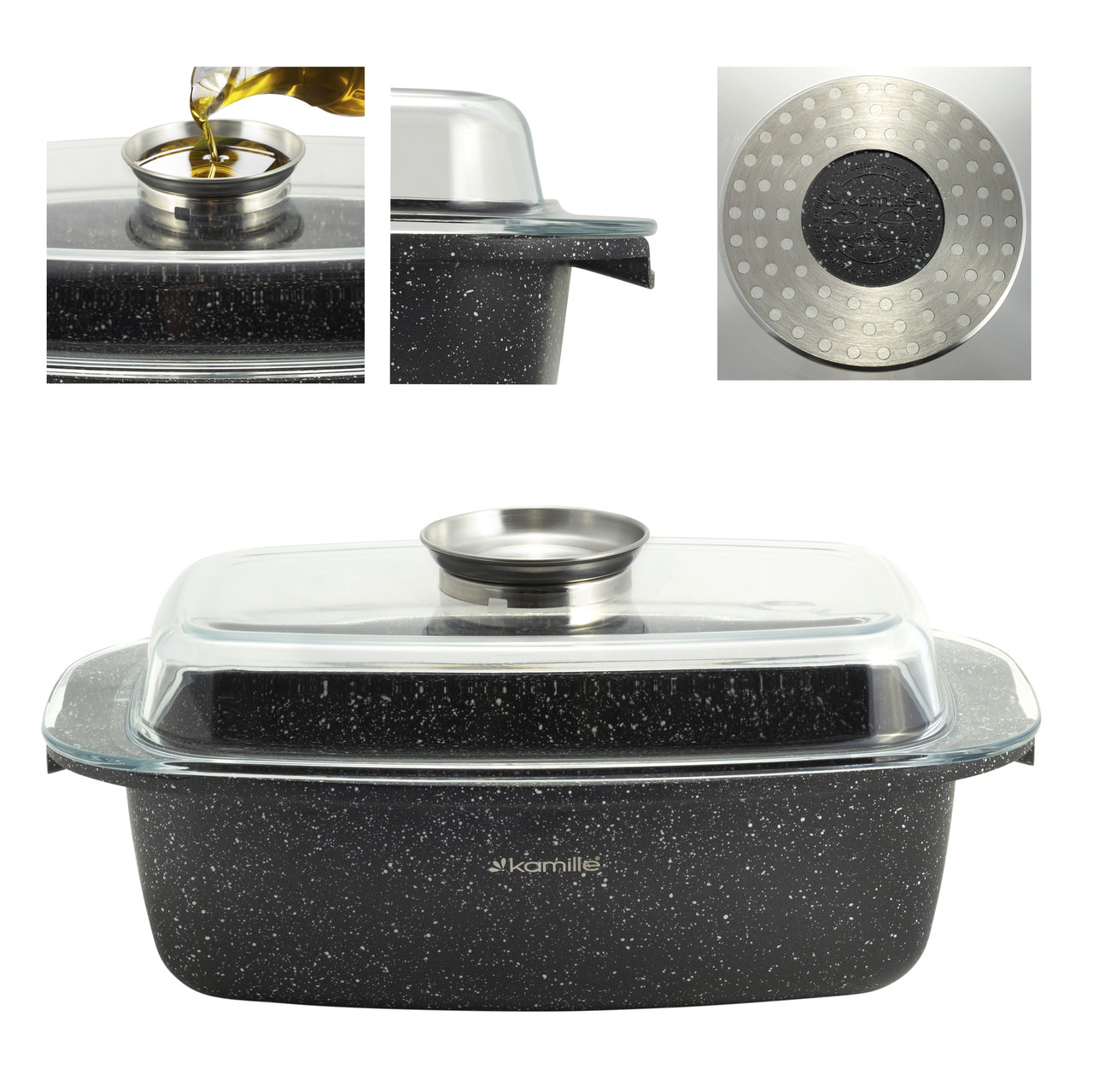Гусятница з кришкою Kamille KM-4433 32см з литого алюмінію антипригарная