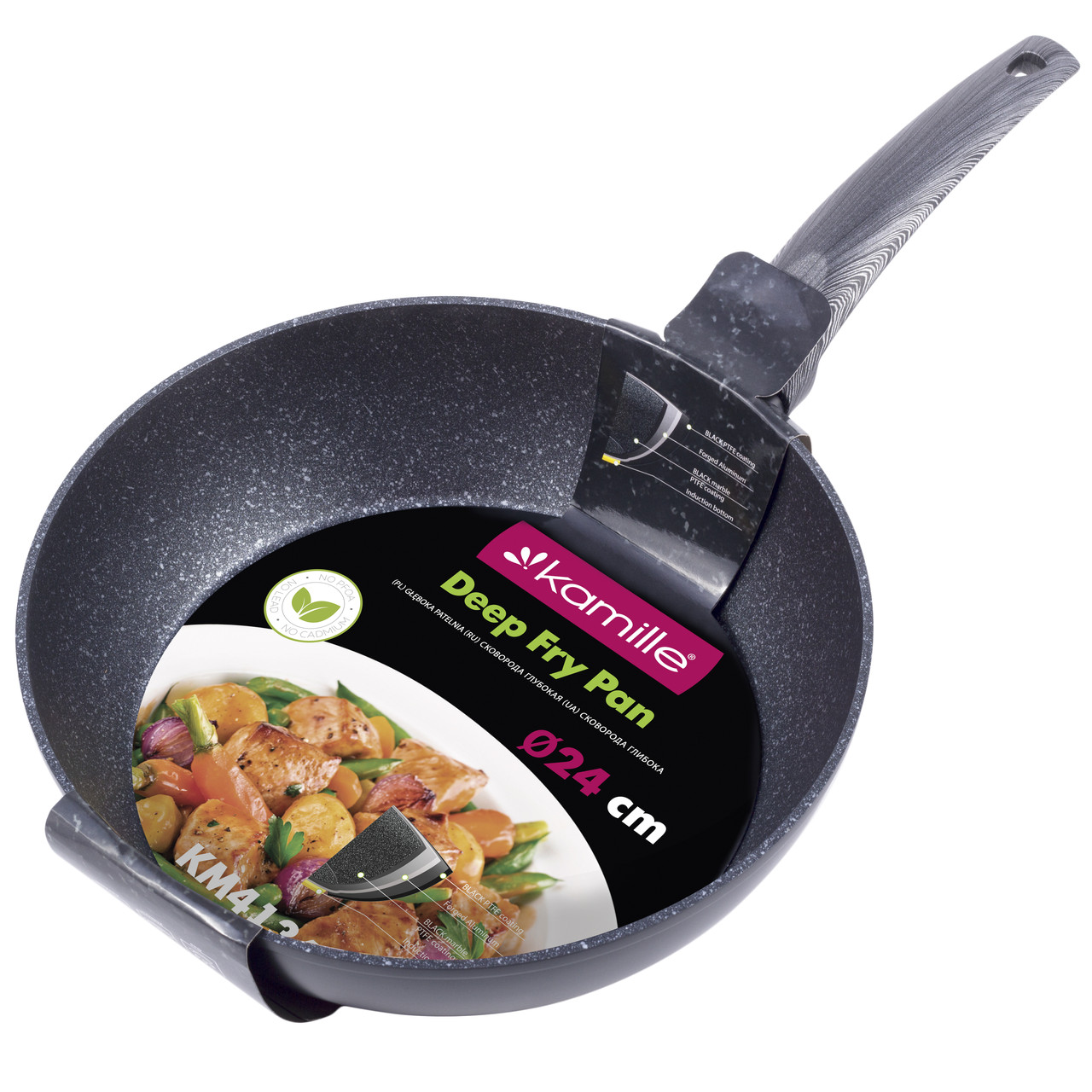 Стільник з антипригарним покриттям PTFE з алюмінію для індукції та газу (24 см) Kamille KM-4134, фото 1