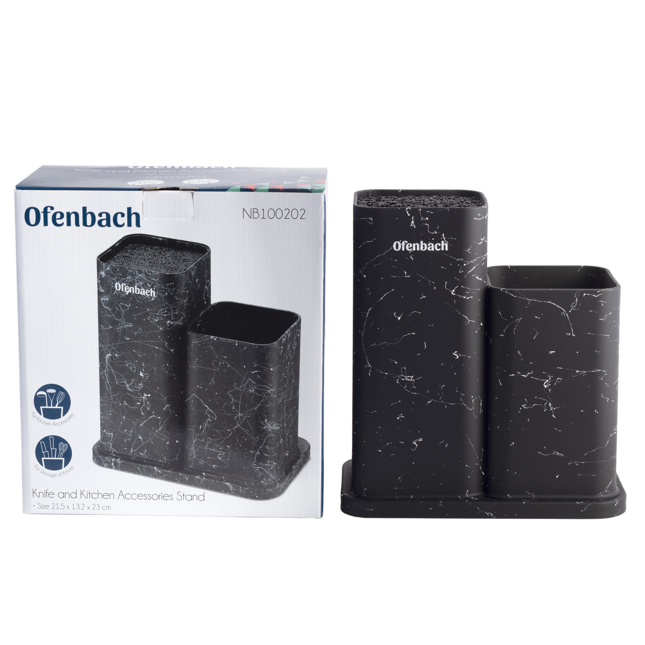 Підставка для ножів подвійна пластикова з наповнювачем Чорний (21,5 см) Ofenbach KM-100202, фото 1