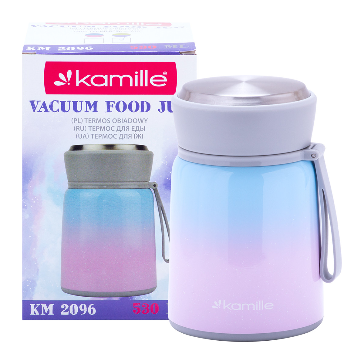 Термос харчовий обідній для супу з нержавіючої сталі Рожевий (530 мл) Kamille KM-2096, фото 1