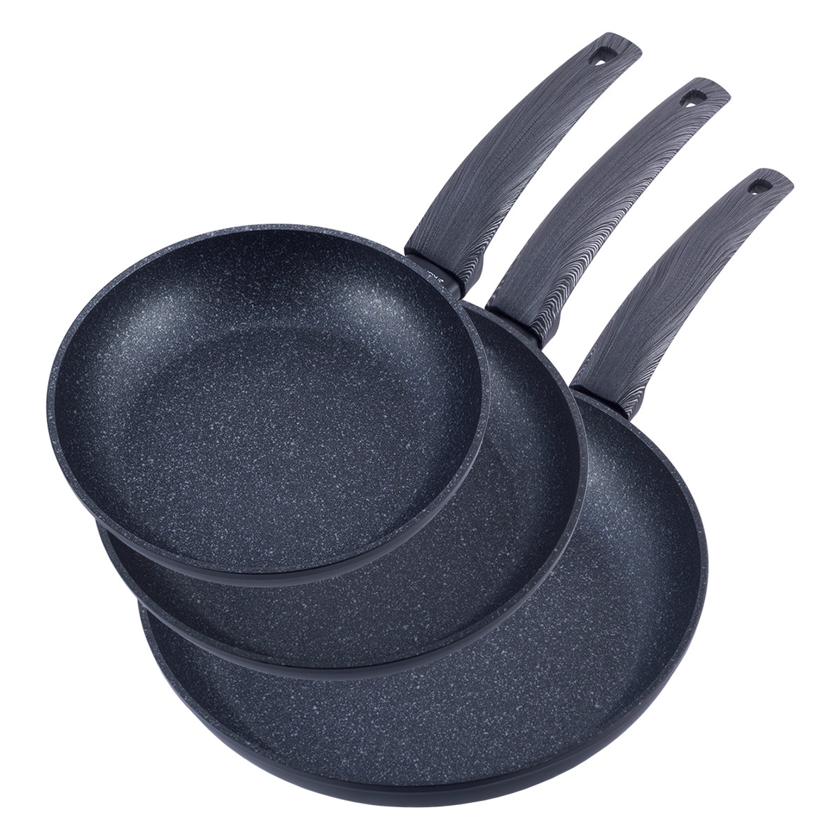 Набір сковорідок Kamille KM-4124 (20см, 24см, 28см) з антипригарним покриттям Black marble з алюмінію для індукції