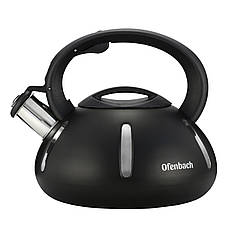 Чайник із нержавіючої сталі зі свистком та нейлоновою ручкою для індукції Чорний (2 л) Ofenbach KM-100303