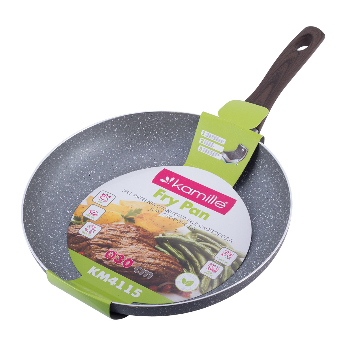 Сковорода з антипригарним покриттям Grey marble із алюмінію для індукції та газу (30 см) Kamille KM-4115, фото 1