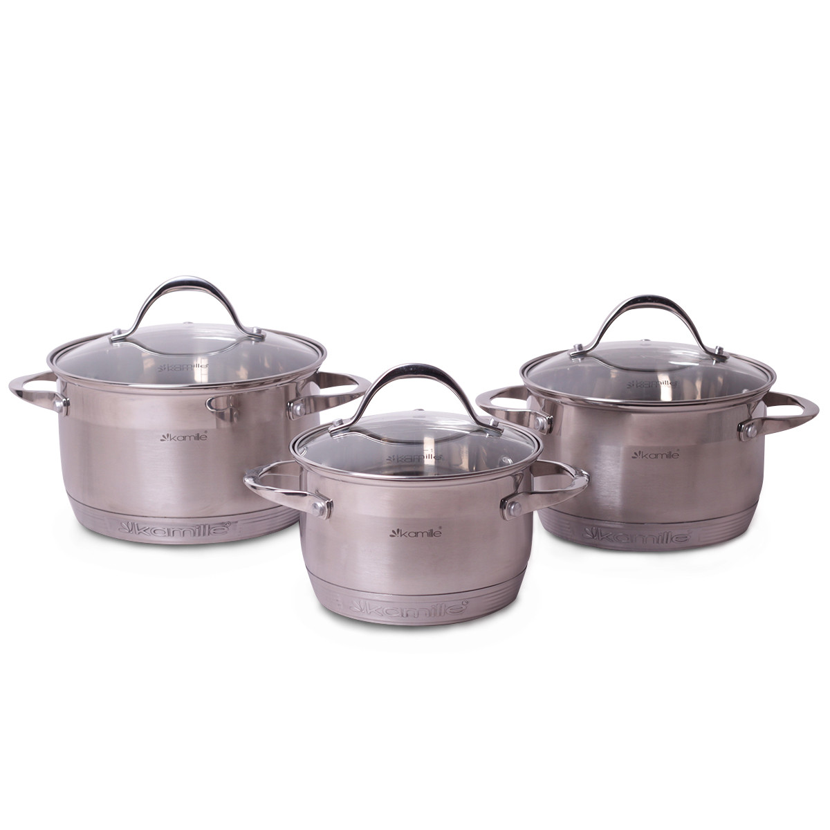 Набір каструль Kamille KM-4706S з нержавіючої сталі 6 предметів (1.8 л, 2.3 л, 3.3 л), фото 1