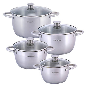Набір каструль Kamille KM-4904 8 предметів (1,5 л, 2л, 3л, 5л) з нержавіючої сталі