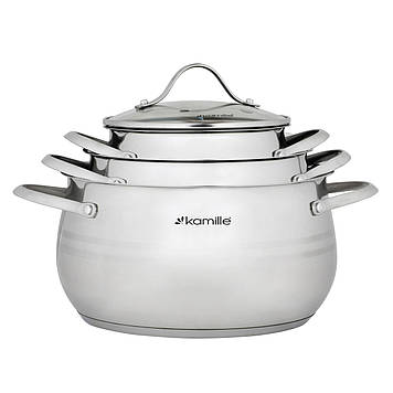 Набір каструль Kamille KM-5911 з нержавіючої сталі 6 предмета для індукції і газу (2.1л, 3.7л, 6.1л)