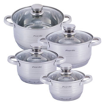 Набір каструль Kamille KM-4916 8 предметів (1,5 л, 2л, 3л, 5л) з нержавіючої сталі