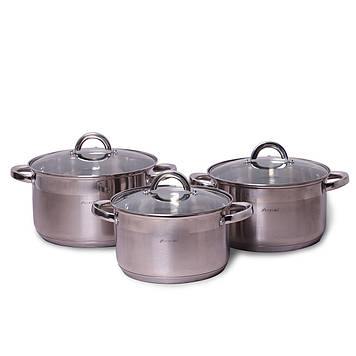 Набір на 3 каструлі Kamille KM-5630S для приготування їжі з нержавіючої сталі 6 предметів для індукції
