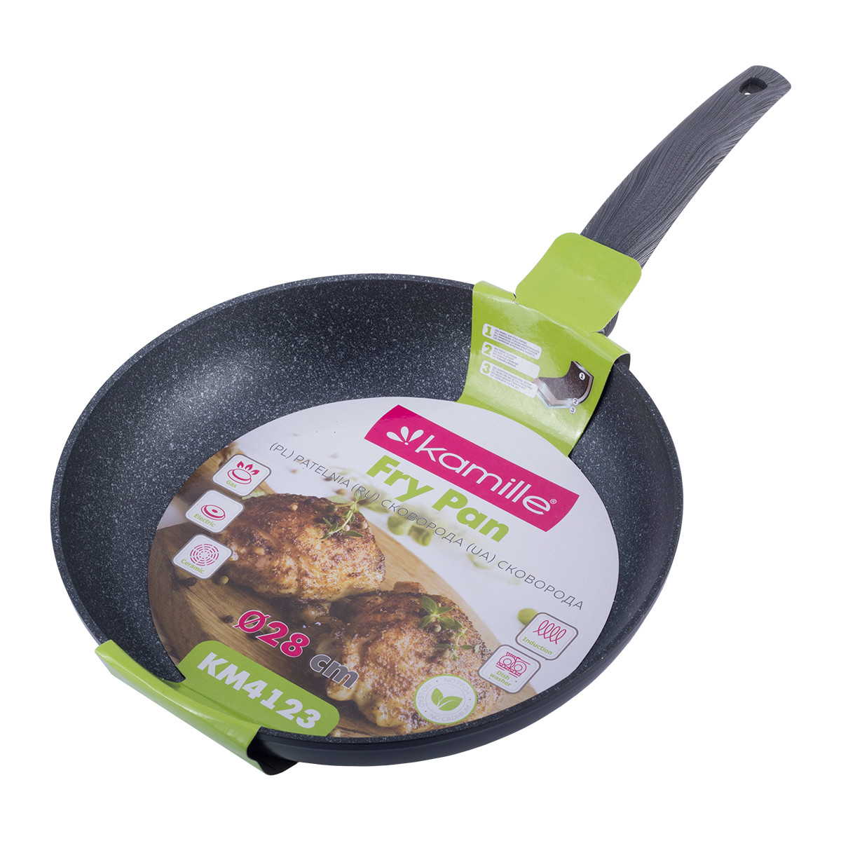 Сковорода з антипригарним покриттям Black marble з алюмінію для індукції та газу (28 см) Kamille KM-4123, фото 1