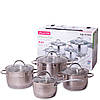 Набір посуду Kamille KM-4709S з нержавіючої сталі 8 предметів (ківш 1.8 л; каструлі 2.3 л, 3.3 л, 5.5 л), фото 2