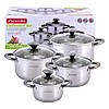 Набір каструль Kamille KM-4927 з нержавіючої сталі 8 предметів для індукції і газу (1.5 л, 2.0 л, 3.0 л, 5.0 л), фото 2
