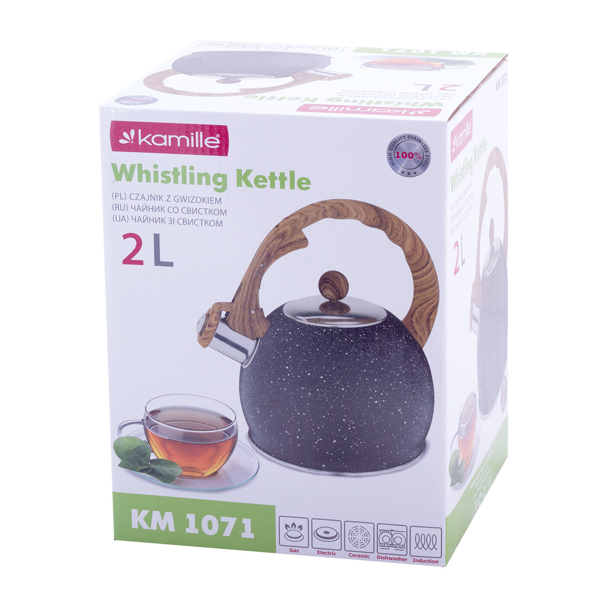 Чайник із нержавіючої сталі зі свистком та бакелітовою ручкою для індукції та газу (2 л) Kamille KM-1071, фото 1