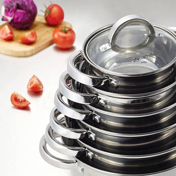 Набір каструль Kamille KM-5638S з нержавіючої сталі 12 предмета (1.0 л, 1.8 л, 2.5 л, 3.8 л, 4.5 л, 6.5 л) KM-5638S