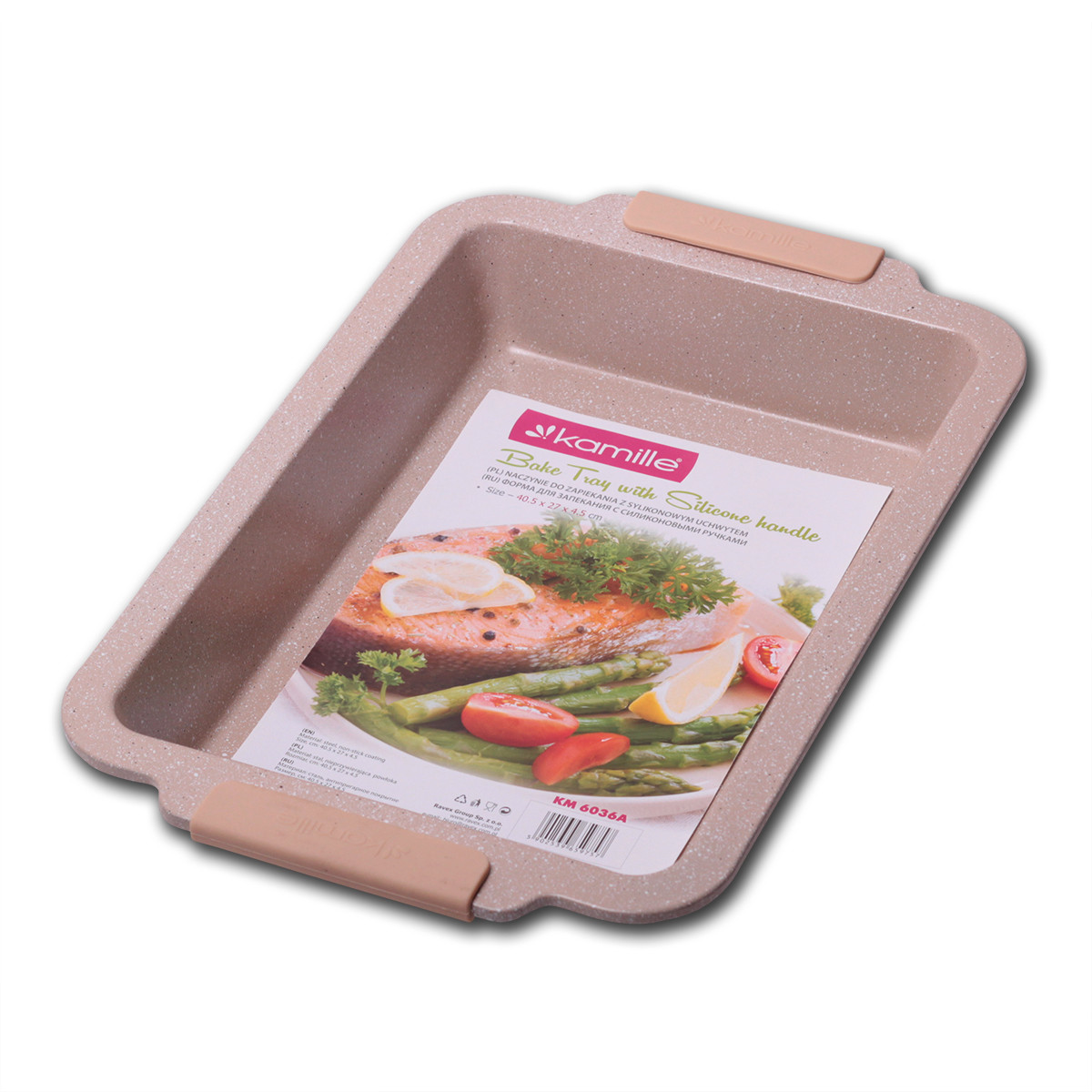 Форма для запікання антипригарна мармур бежевий з вуглецевої сталі (40.5*27*6 см) Kamille KM-6036A, фото 1