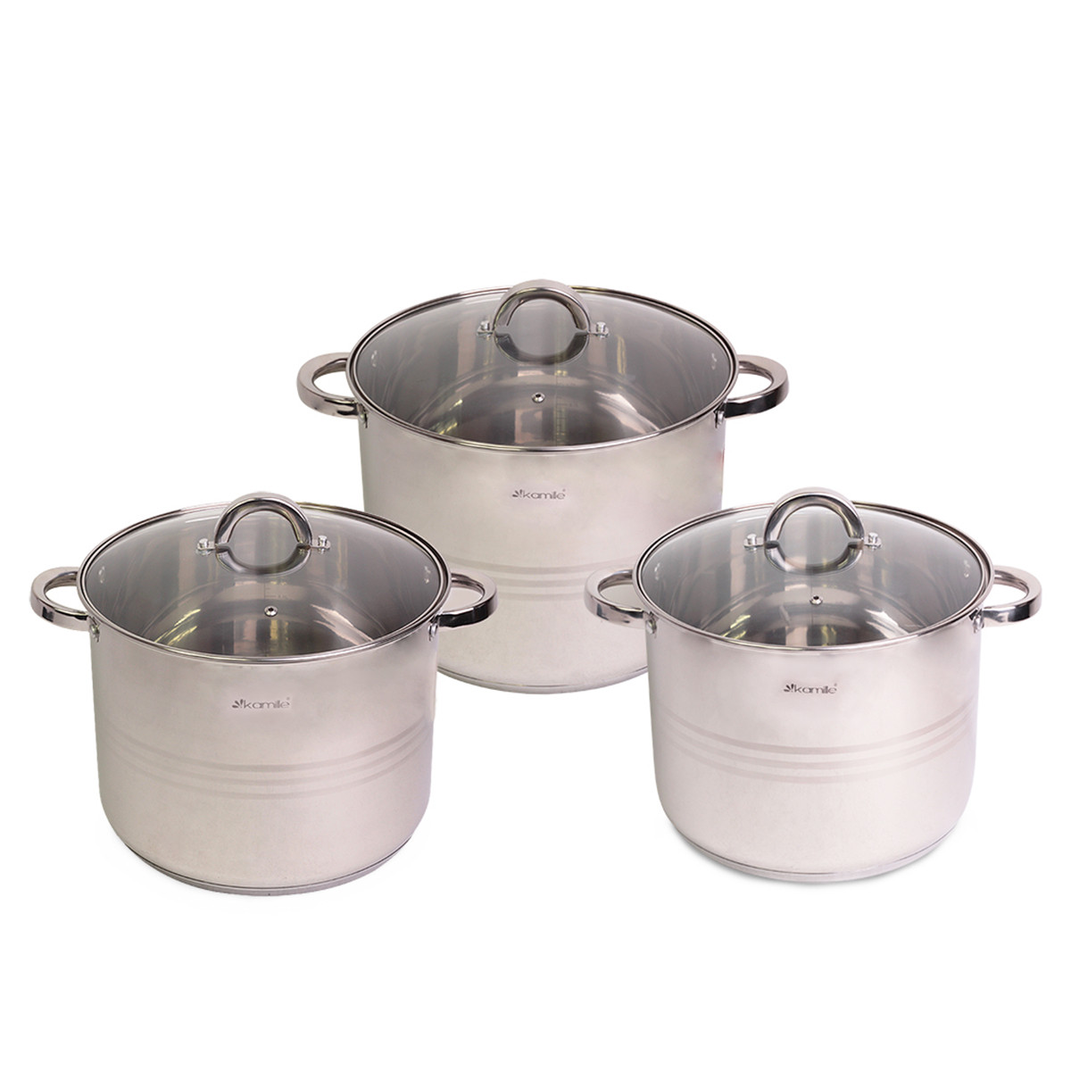 Набір каструль Kamille з нержавіючої сталі 6 предметів для індукції і газу (10.0 л, 12.5 л, 15.5 л), фото 1