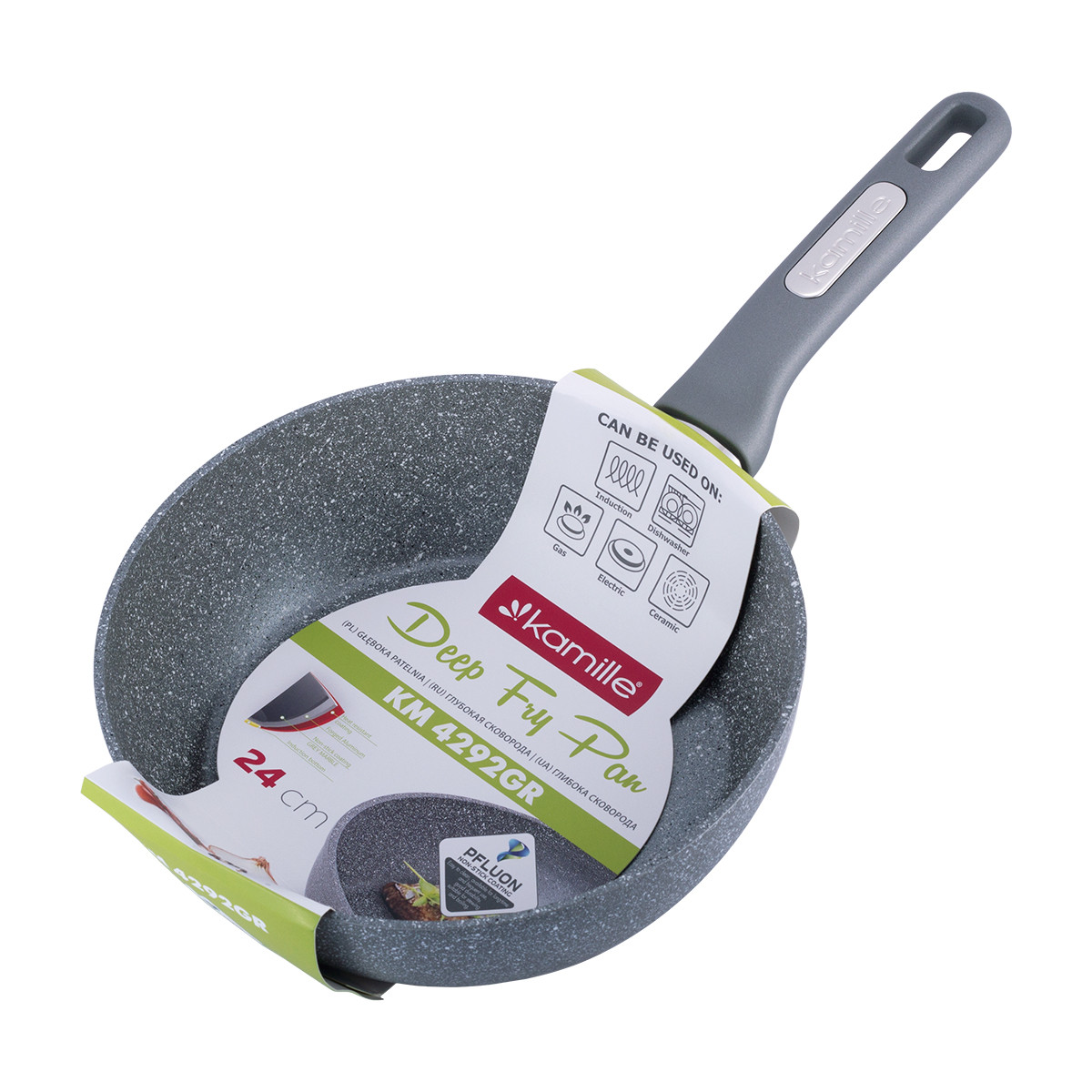 Сотейник із гранітним антипригарним покриттям з литого алюмінію для індукції та газу (24 см) Kamille KM-4292GR, фото 1