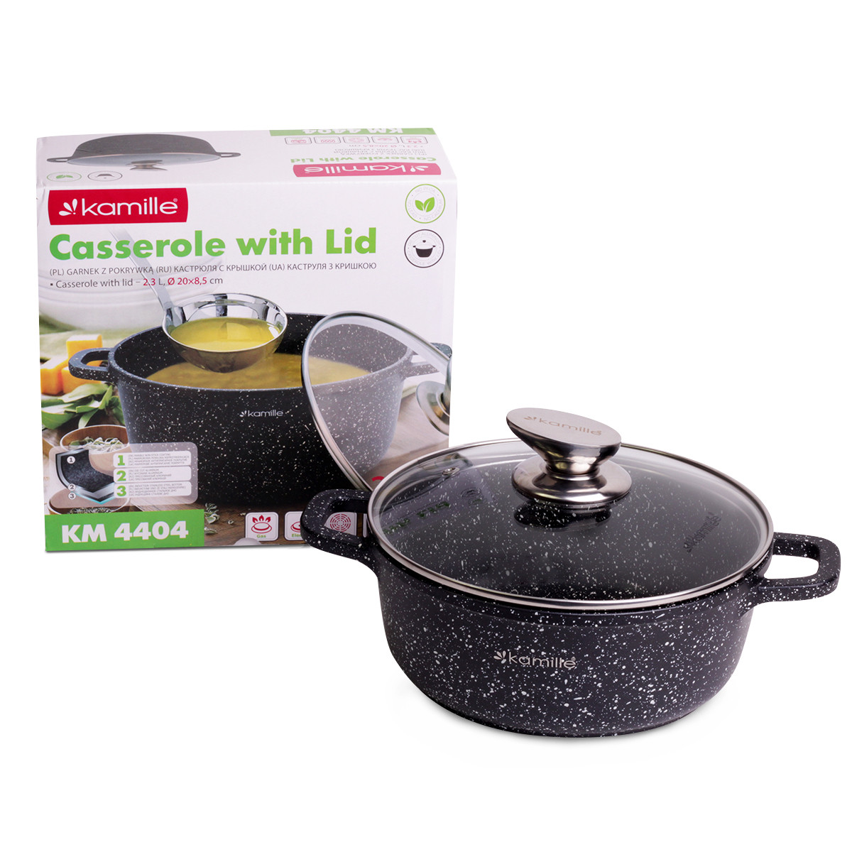 Каструля з кришкою з литого алюмінію з антипригарним покриттям та для індукції та газу (2.3 л) Kamille KM-4404, фото 1