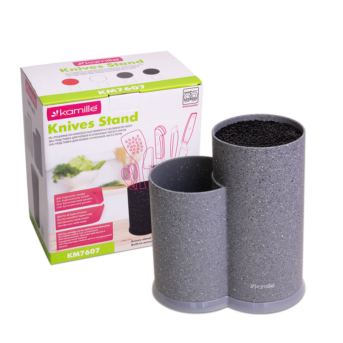 Підставка для ножів та кухонного приладдя подвійна Сіра (22 см) Kamille KM-7607, фото 1
