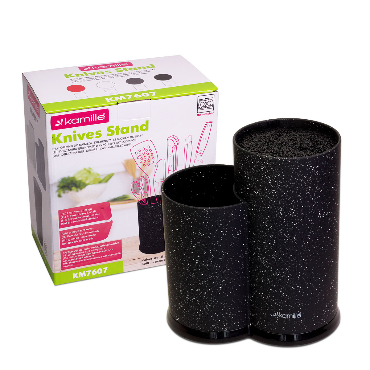 Підставка для ножів та кухонного приладдя подвійна Чорна (22 см) Kamille KM-7607, фото 1
