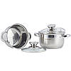 Набір посуду 4 предмети з нержавіючої сталі зі скляними кришками Ofenbach KM-100003, фото 4