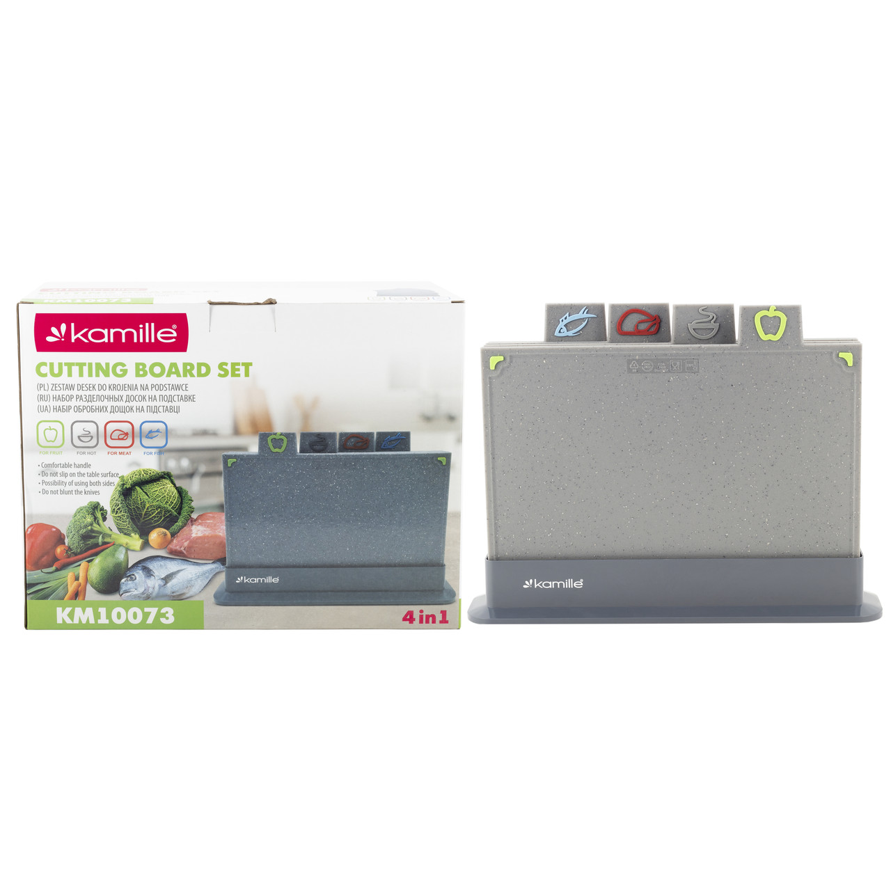 Набір дошки обробні + пластикова підставка (сірий граніт) (29*19,5*0,6 см) Kamille KM-10073, фото 1