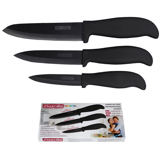Набір керамічних ножів з ручкою soft-touch 3 предмети Kamille KM-5160, фото 1