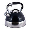 Чайник із свистком чорний 2.7л із нержавіючої сталі Kamille KM-0696BL, фото 2