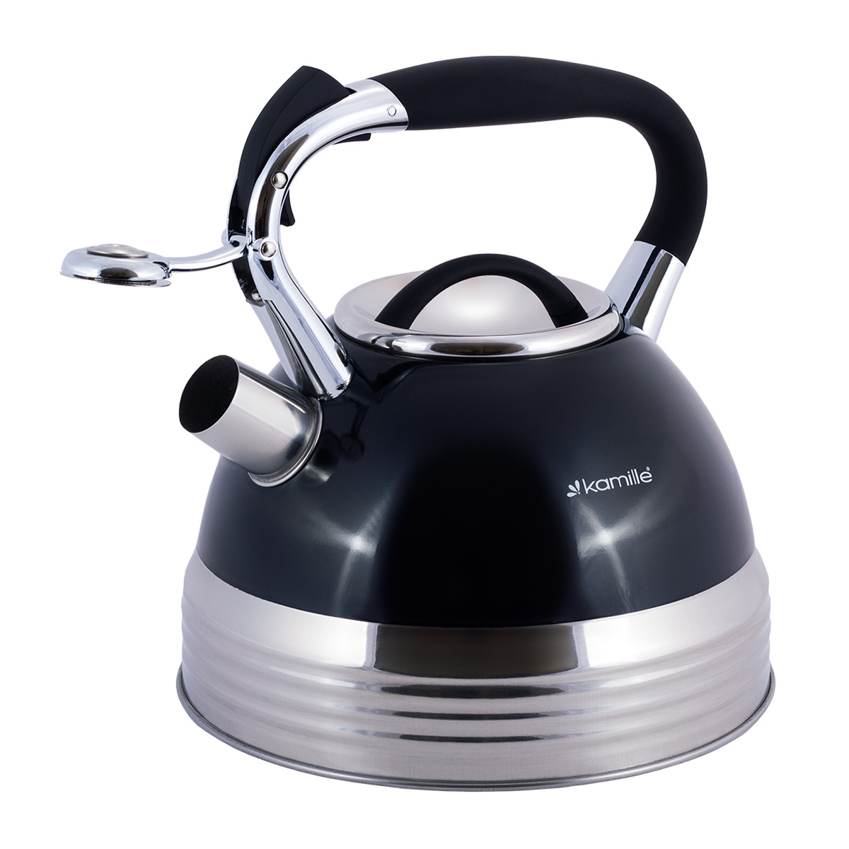 Чайник із свистком чорний 2.7л із нержавіючої сталі Kamille KM-0696BL, фото 1
