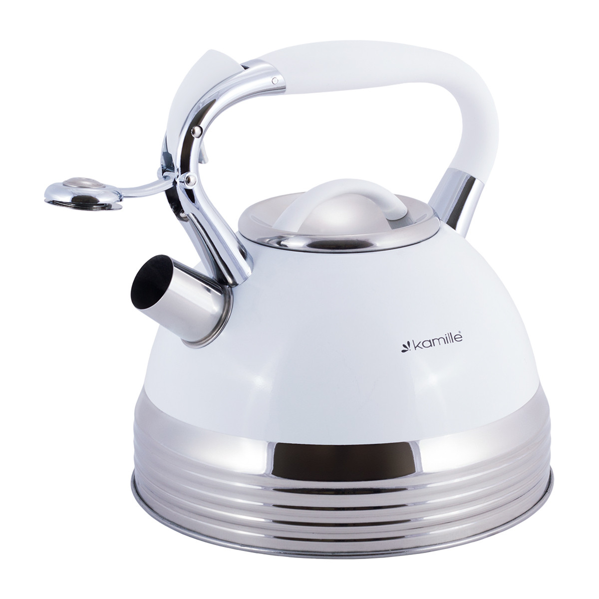 Чайник із свистком білий 2.7л із нержавіючої сталі Kamille KM-0696WH, фото 1