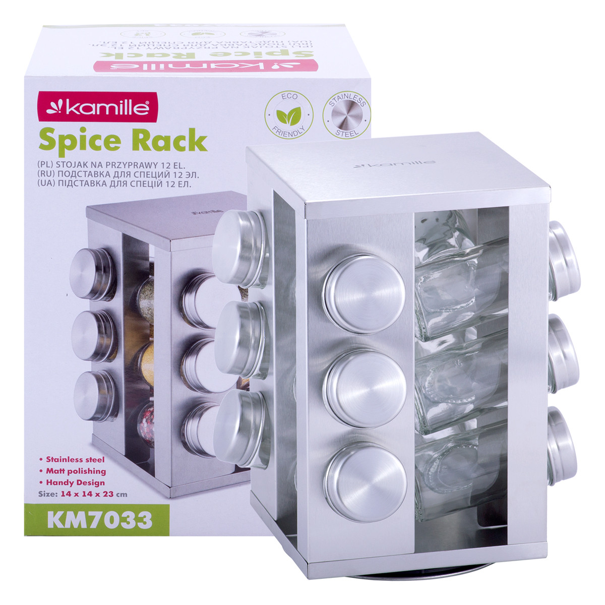 Набір ємностей для спецій на квадратній підставці для сервірування столу (12 шт.) Kamille KM-7033, фото 1