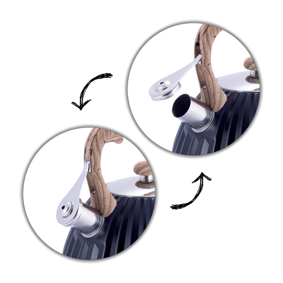 Чайник із нержавіючої сталі зі свистком та нейлоновою ручкою для індукції та газу (3 л) Kamille KM-1076, фото 1