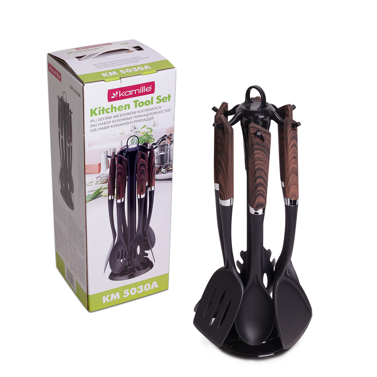 Набір кухонного приладдя нейлонове (під дерево) (7 шт) Kamille KM-5030A, фото 1