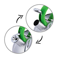 Чайник із нержавіючої сталі зі свистком та скляною кришкою Зелений для індукції та газу (3 л) Kamille KM-0671