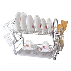 Сушарка для посуду двоярусна з піддоном (55х24.5х39 см) Kamille KM-0768