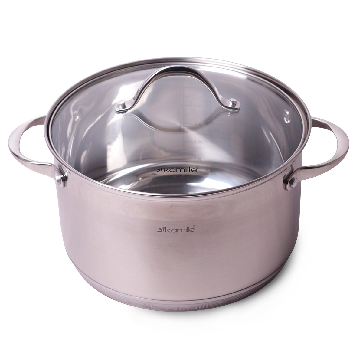 Каструля з кришкою з нержавіючої сталі та 7-шаровим дном для індукції та газу (4.9 л) Kamille KM-4722S, фото 1