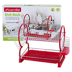 Сушарка для посуду двоярусна з піддоном (55х24, 5х37 см) Kamille KM-0765A