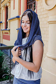 Синій жіночий шифоновий хустку головний красивий в білу цятку з візерунком стильний