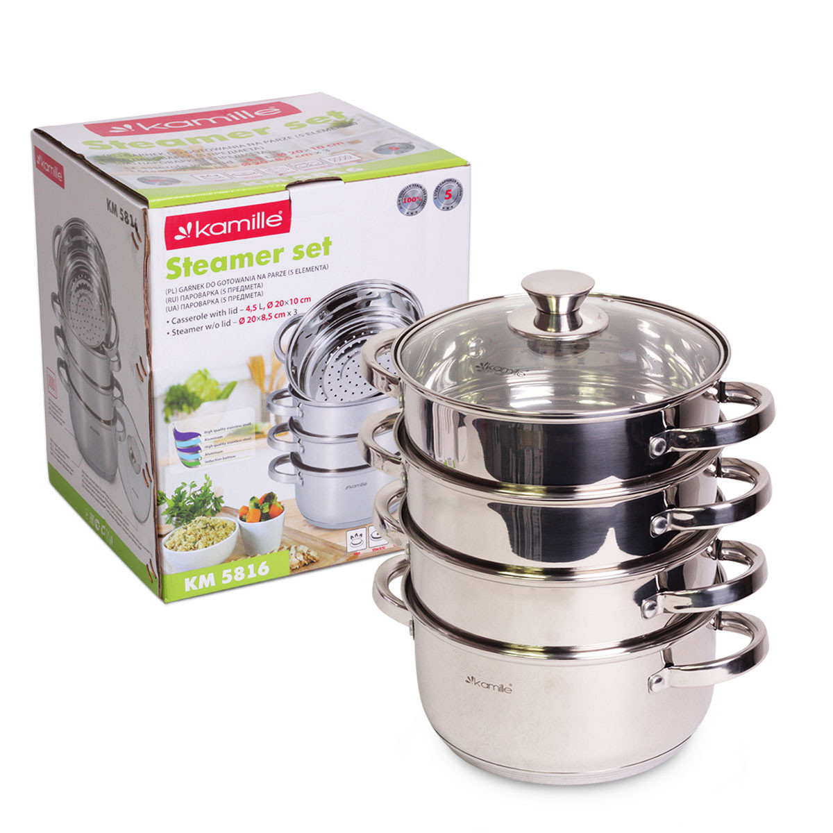 Пароварка 3-х рівнева з нержавіючої сталі (4.5 л) Kamille KM-5816, фото 1